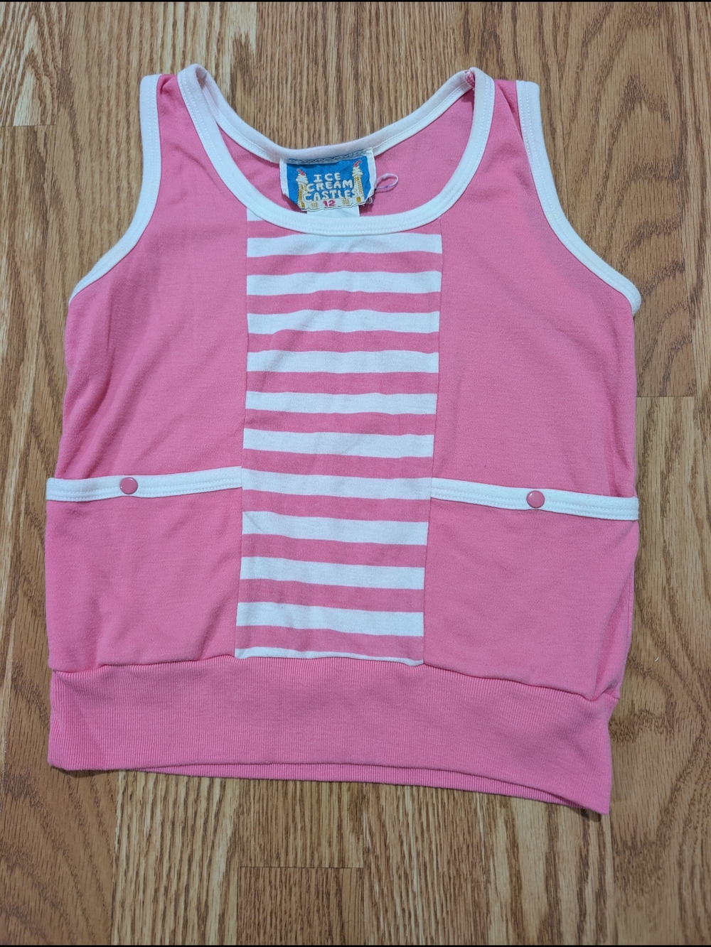 Vintage 80s 90s Pink Striped Girls Tank Top 12
